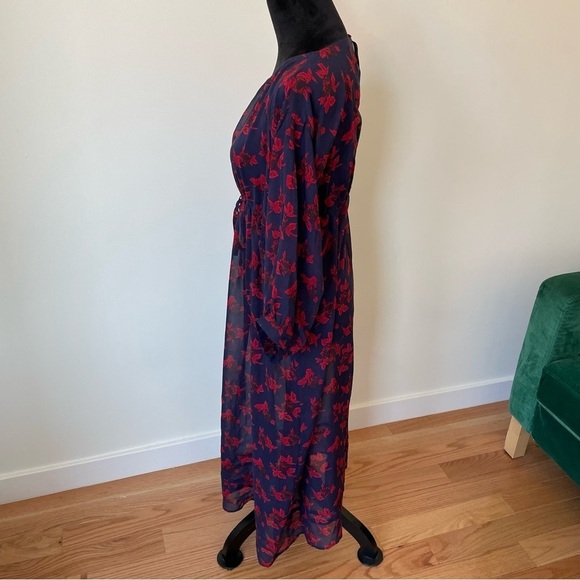 Madewell No.6 Vintage Rose Blue Red Silk Floral Printed Silk Magical Dress EUC 6